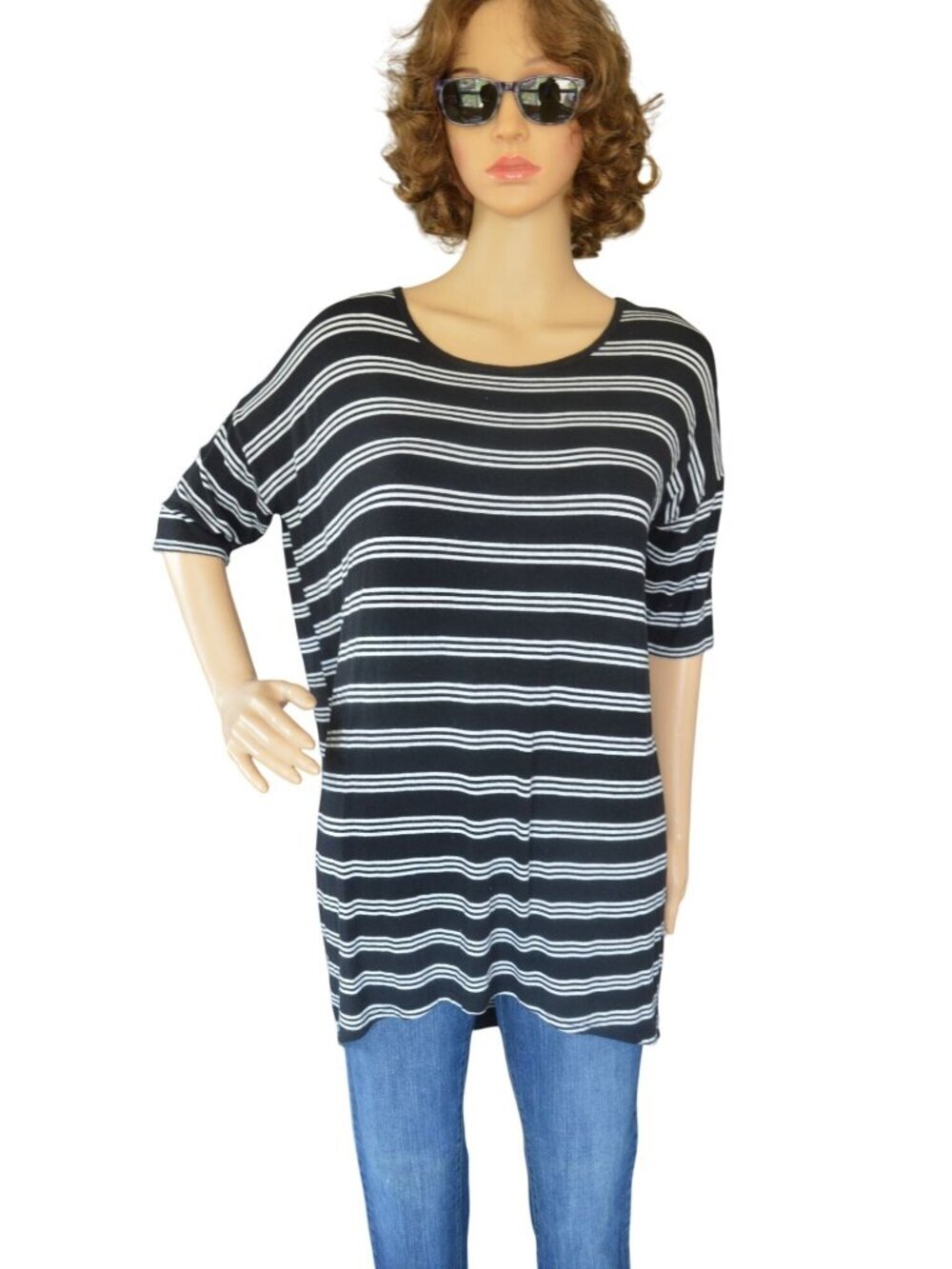 LuLaRoe Black White Striped Irma Tunic Oversized Women Size XS Casual Loungewear